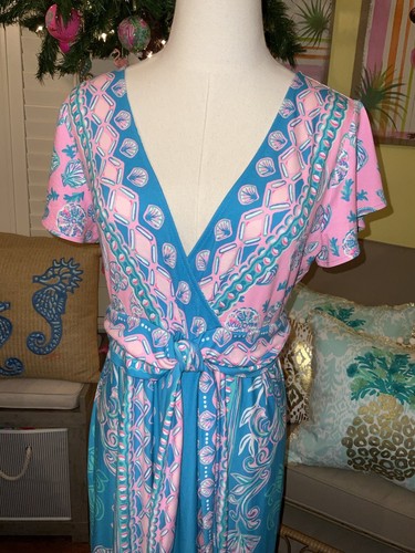 Pre-owned Lilly Pulitzer Esmarella Maxi Turquoise ? Water Ya Waiting For S,m,l,xl In Multicolor