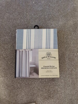 Bee & Willow Shower Curtain Coastal Stripe Fog Blue ( 72 X 72 Inch )(182x182 Cm)