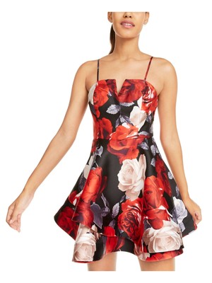 Женское короткое коктейльное платье TRIXXI на красных бретельках-спагетти + расклешенное платье-клеш 3