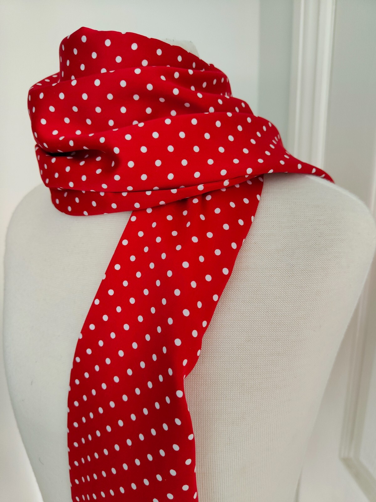 New Men's Designer Red Scarf with White Polka Dot Dress