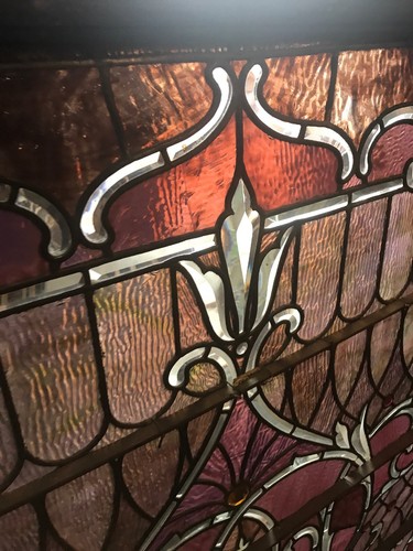 SG 2685 Incredible Stained Glass And Beveled Glass Landing Window 52W By 50H