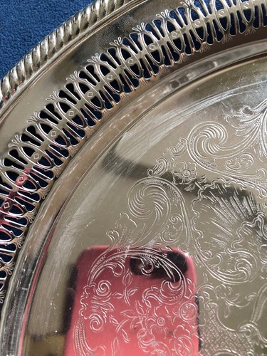 International Silver 12” Pierced Etched Tray