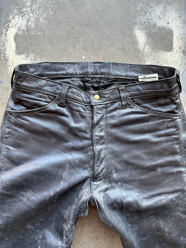 1960s vintage LANGLITZ Customized leather Motorcycle OVER Pants 34x32 Side Zip