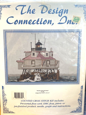 DESIGN CONNECTION Thomas Point Revisited Lighthouse Vtg Counted Cross Stitch Kit