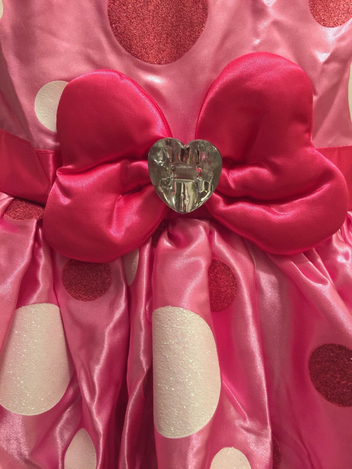 Disney-Parks-Size-5/6-Minnie-Mouse-Dress-&-Gloves-Pink-Polka-Dots-Glittery-Bow