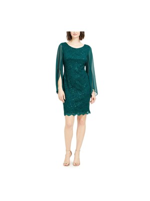 CONNECTED APPAREL Womens Green Hem Flutter Sleeve Above The Knee Sheath Dress 4