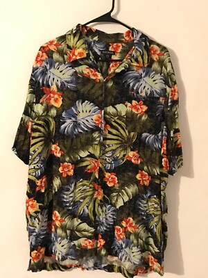 XL Men's GEORGE Vintage Black Rayon Vibrant Floral Hawaiian Shirt NEVER WORN