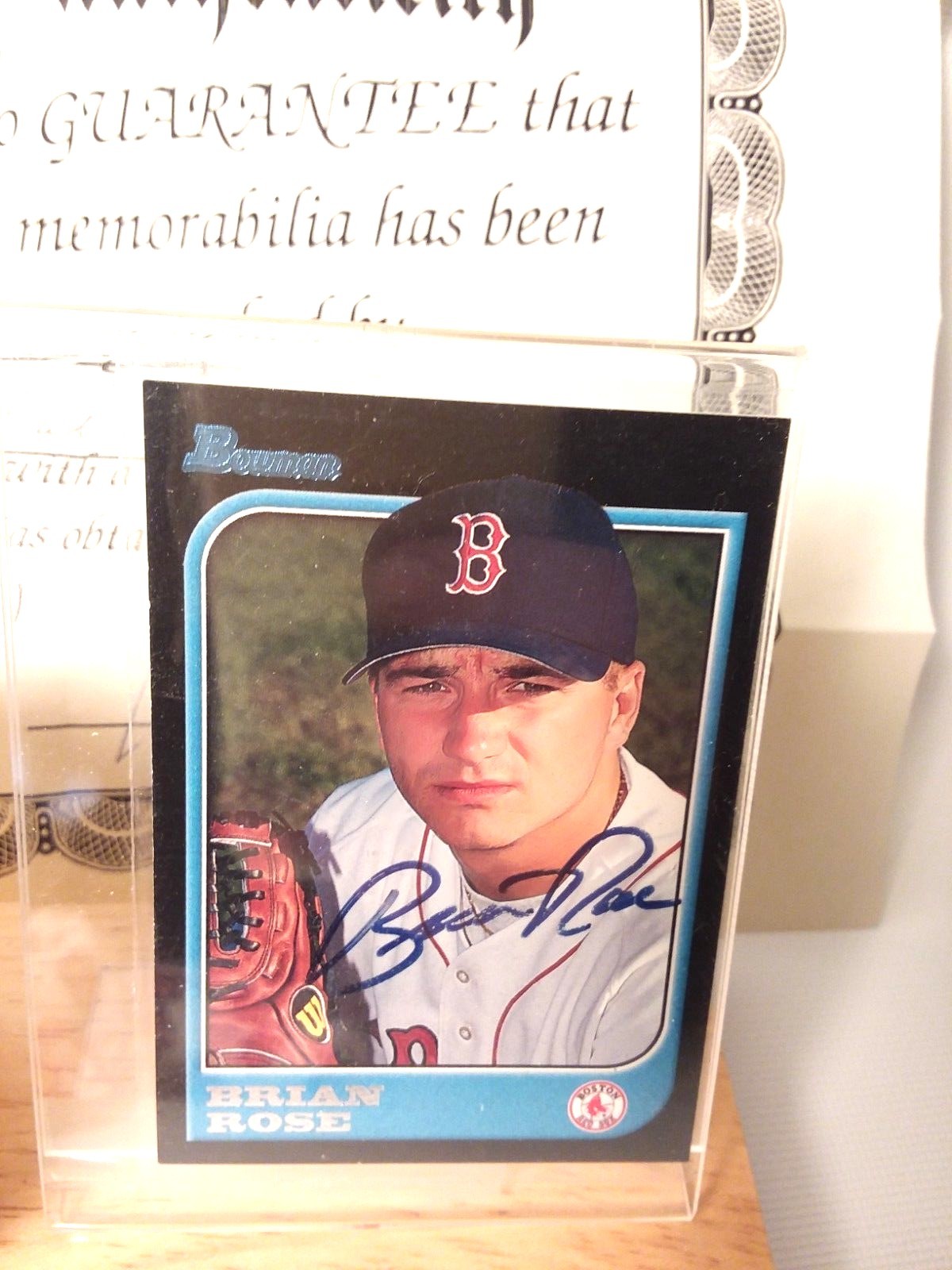 Brian Rose Sighned Baseball And Sighned Card Redsox With Wooden Plack