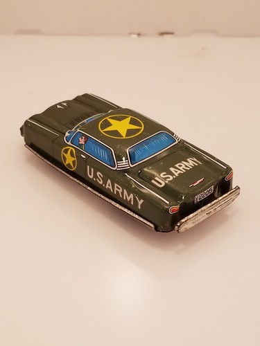 Vintage Japan Tin Litho Friction U.S. Army Car Green Military Soldier War Toy