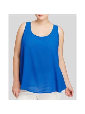 

BB DAKOTA Женский синий топ без рукавов с круглым вырезом и запахом сзади, плюс