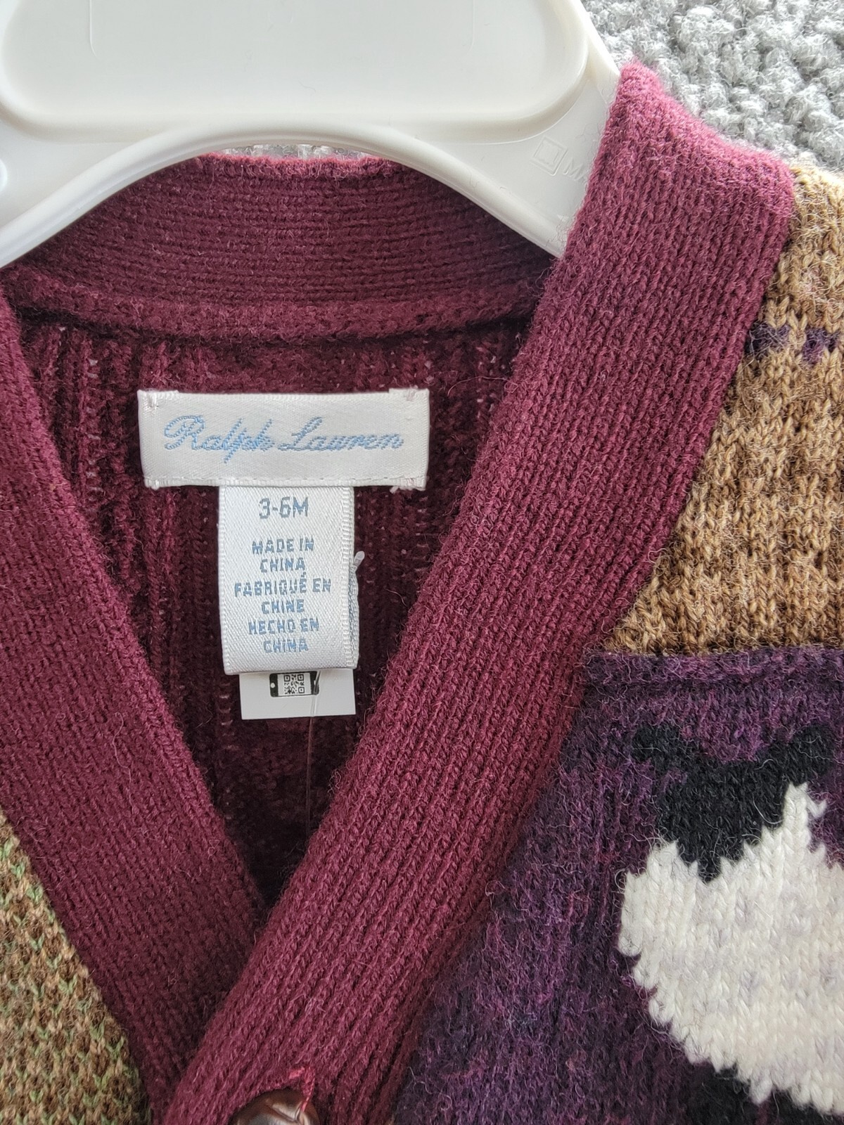 Ralph Lauren Wool Blend Patchwork V-Neck Cardigan Baby Boys' 3-6Mos Multi L/S - Picture 10 of 18