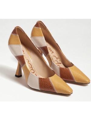 

SAM EDELMAN Женские желтые лоскутные туфли-лодочки без шнуровки со змеиным рисунком Toni Square Toe, размер 8 м, Желтый, H4182S2