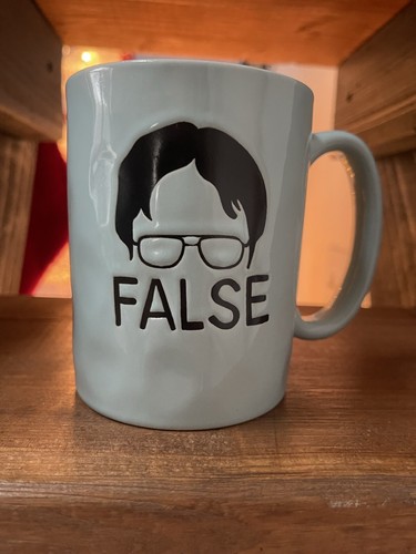 The Office Dwight Schrute FALSE 15 Oz Dual Sided Ceramic Mug Light Blue NWT