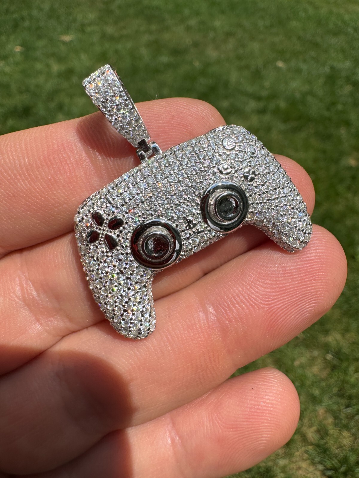 Pre-owned Harlembling Playstation Ps5 Controller Iced Pendant Moissanite 925 Silver 14k Gold Necklace