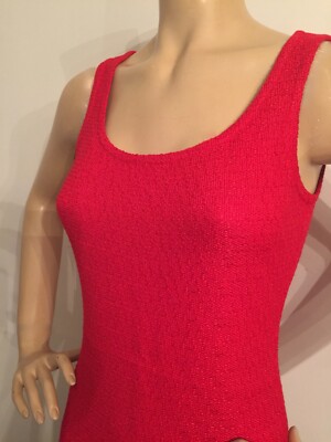 Pre-owned St John Knit Dress Suit Size 8 Red & Navy Hemp Fabric