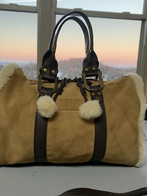 UGG Light Brown Suede Leather Satchel Duffle Barrel Purse With Crossbody Strap