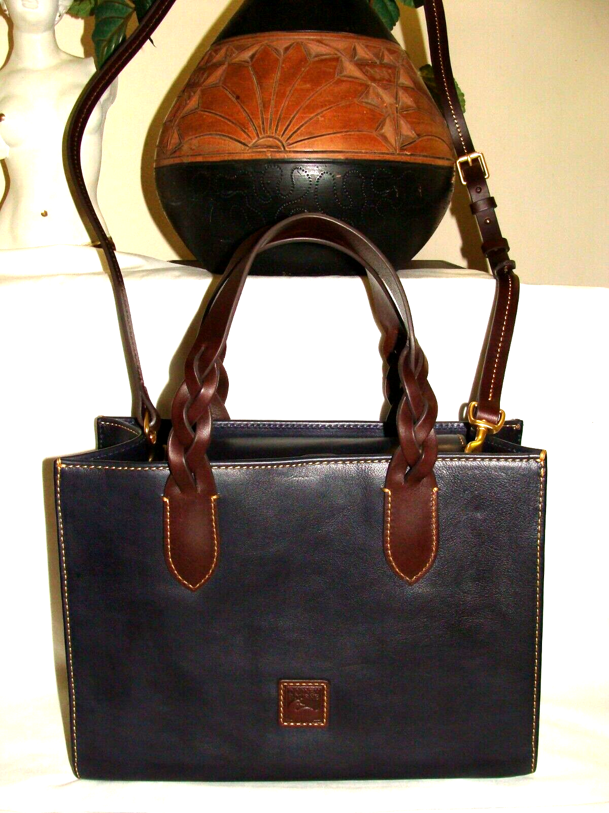 Dooney Bourke Blue Brown Gia Florentine Leather Satchel Shoulder Bag