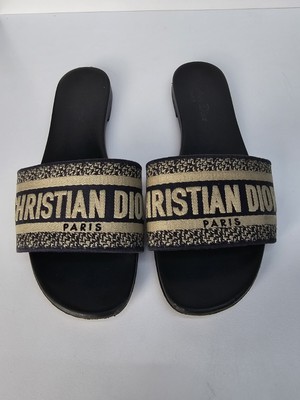 Christian Dior Dway Deep Blue Fabric Slides Sandals Shoes 38