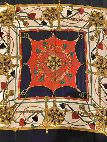 HERMES】 エルメス スカーフ カレ90 Carrosses d'or レッド×ブルー