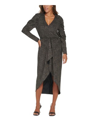 Женский черный пуловер с эластичной талией на подкладке от CALVIN KLEIN, макси-платье с длинным рукавом 8