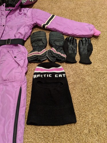 RARE VINTAGE 1970s ARCTIC CAT SNOWMOBILE SUIT WOMENS PURPLE LEOPARD HOOD ARTIC