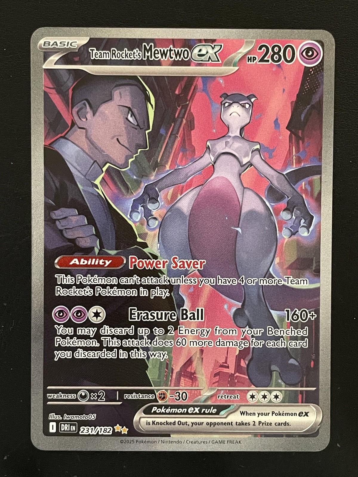 2025 Pokémon Full Art Team Rocket`s Mewtwo EX 231/182