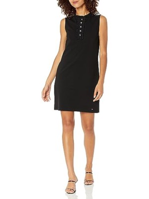 

TOMMY HILFIGER Женское черное эластичное короткое прямое платье без рукавов с воротником-стойкой, Черный