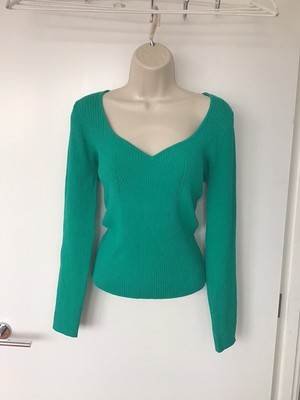 BNWT Oasis Bright Green Corset Detail Ribbed Knit Jumper UK L