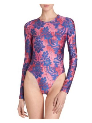 

VERSACE JEANS COUTURE Женский розовый боди с длинными рукавами и цветочным принтом с круглым вырезом Топ