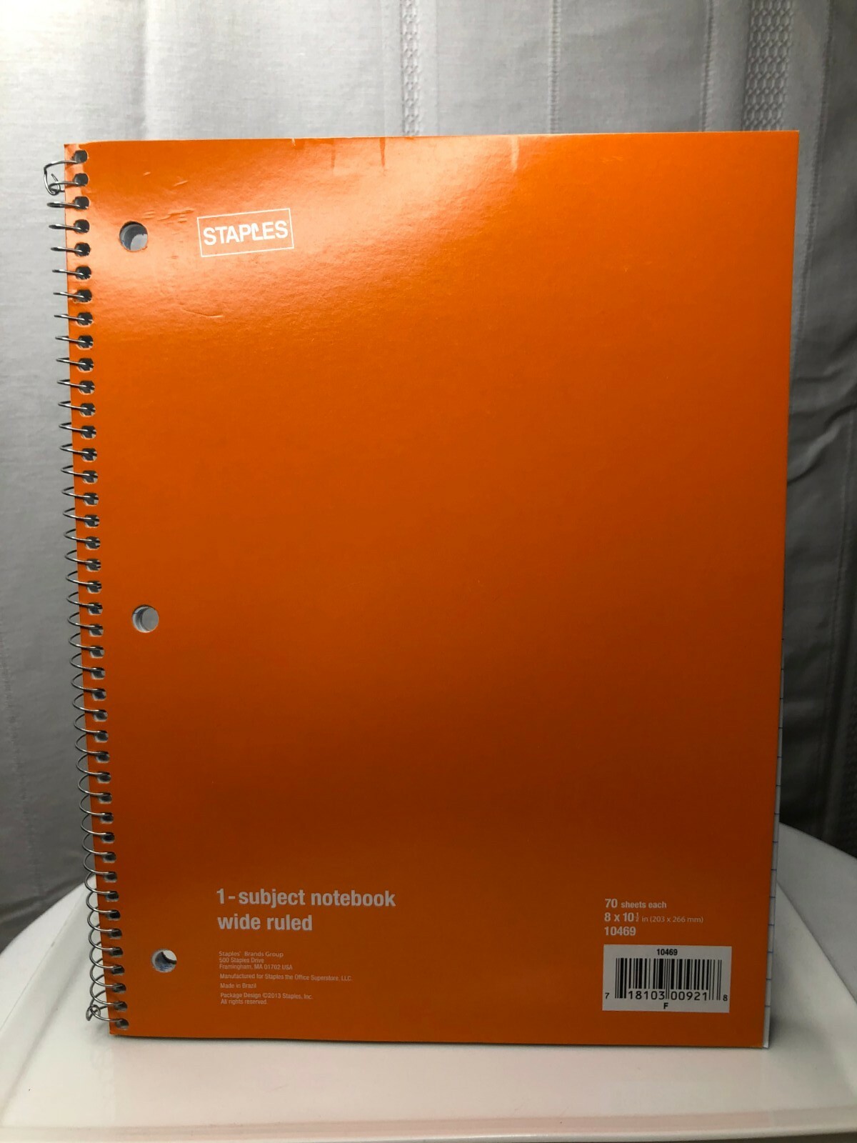 Staples 1- Subject Notebook Wide Ruled, Color Orange, 70