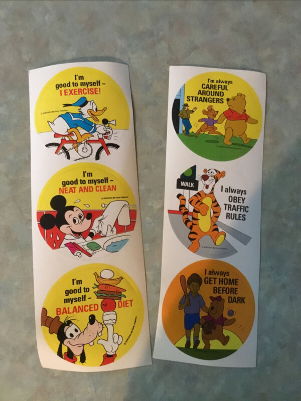 1978 DISNEY Health and Safety large Stickers 6 total Vintage RARE