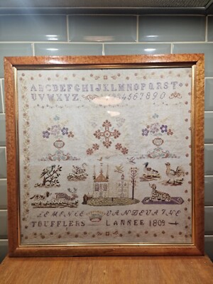 Antique Georgian (French?) 19thC Cross Stitch Alphabet Number Sampler Dated 1809