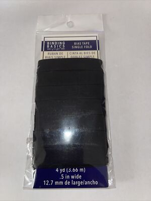 Wrights Binding Basics Single Fold Bias Tape .5''X4yd-Black -117-200P-031