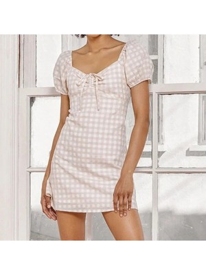 

COTTON ON Женское бежевое мини-платье-футляр с завязками и краями салата-латука для юниоров, Бежевый