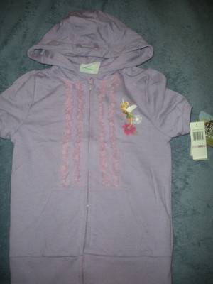 DISNEY FAIRIES Girl Sz 6 Tinkerbell Fall Purple Short Sleeves Hooded Jacket  NEW