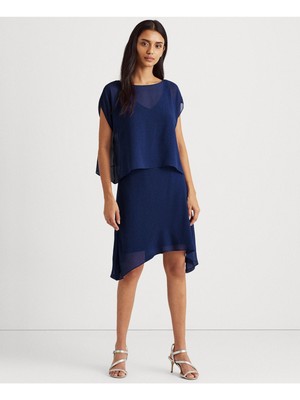 

LAUREN RALPH LAUREN Женское синее платье с асимметричным краем и короткими рукавами, Синий