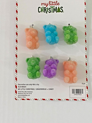 MY LITTLE CHRISTMAS 6 PIECE  1.5'' MINI SUGARED GUMMI BEAR ORNAMENTS
