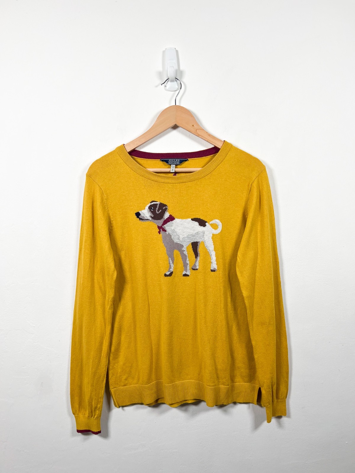 Joules Jumper Womens 12 Yellow Miranda Jack Russell Dog Terrier Knit Sweater