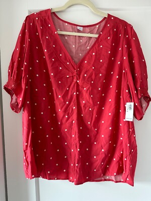 Old Navy Red Polka Dot Blouse V Neck Cinched Details XL NWT Shell