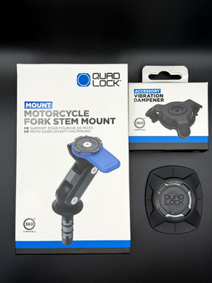 Quad Lock Motorcycle Fork Stem Mount + Vibration Dampener + Universal Adaptor