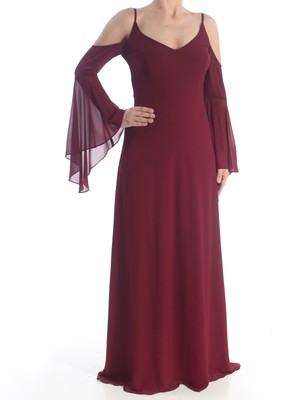 BETSY & ADAM Женское бордовое вечернее платье полной длины с V-образным вырезом и завышенной талией 4