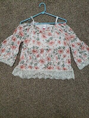 Girls No Boundaries Floral Lace Top Size 11-13, White, Pink and Green
