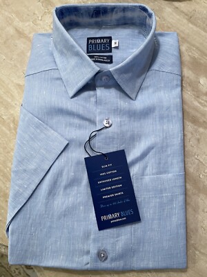 Primary Blues Short Sleeve Collared Button Up Men s Shirt Small Slim
