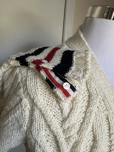 Pre-owned Thom Browne Men Open Knit Wool Blend Cardigan Sweater White L ( 3 ) Ireland