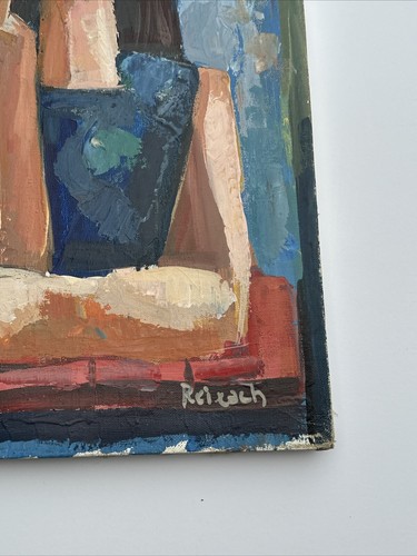 MID CENTURY PAINTING CUBISM MODERNISM PORTRAIT SIGNED REIXACH EXPRESSIONISM GIRL