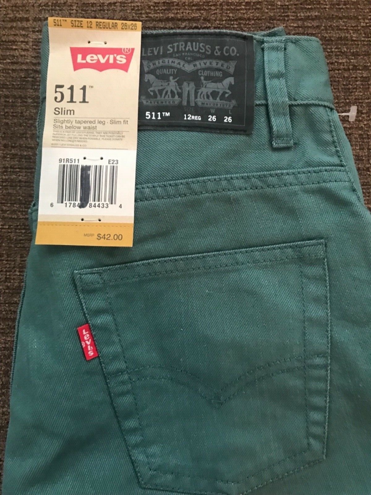 Levi’s 511 Slim Fit Tapered Leg Jeans Pants Waterlog Teal Size 12 26 14 27 18 29