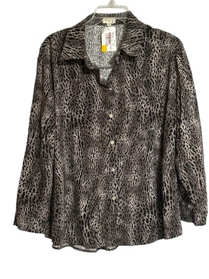 POL Long Slv Cheetah Print Blouse Button Down Top Tunic Choose Size L,S NWT
