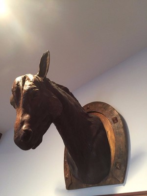 ANTIQUE 19TH C. FRENCH WALL  EQUESTRIAN HORSE HEAD TROPHY WALL MOUNT HANGING