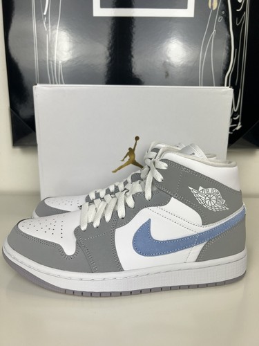 Pre-owned Jordan Wmns Air  1 Mid White Almnm Wolf Grey Bq6472-105 Women's Sz 10 / Men's 8.5