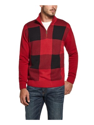 

WEATHERPROOF VINTAGE Мужской красный хлопковый свитер в клетку классического кроя с молнией на четверть
